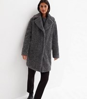 New Look Dark Grey Faux Fur Teddy Long Coat